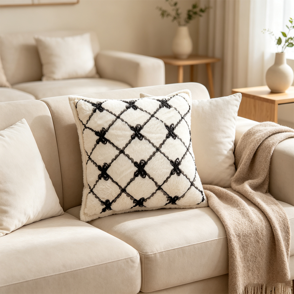 Ribbon-Lattice Fur Pillow
