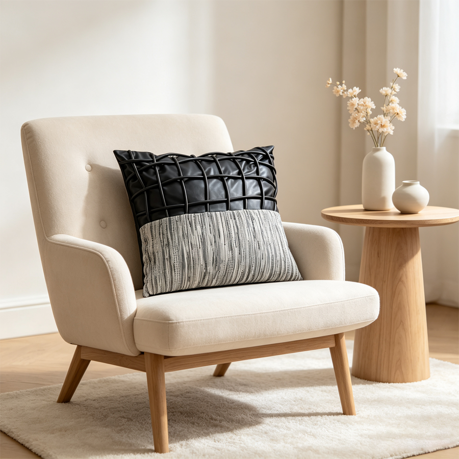Grid-Woven Patchwork Pillow
