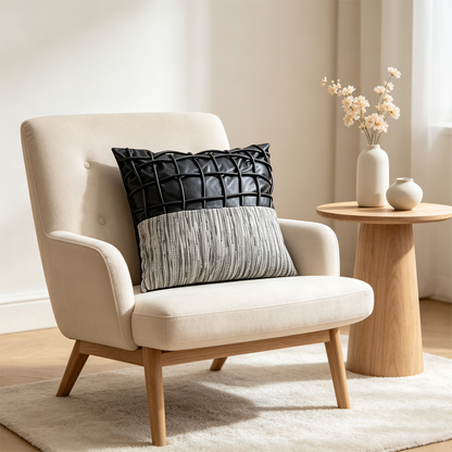 Grid-Woven Patchwork Pillow