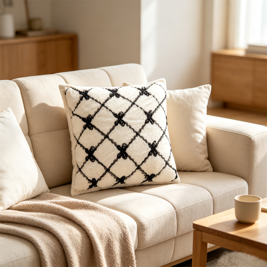 Ribbon-Lattice Fur Pillow