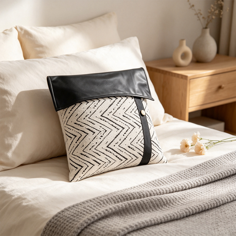 Leather-Flap Aztec Pillow