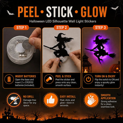 🔥Last Day Promotion 60% OFF|🎃 Halloween LED Silhouette Wall Light Stickers（upsell）