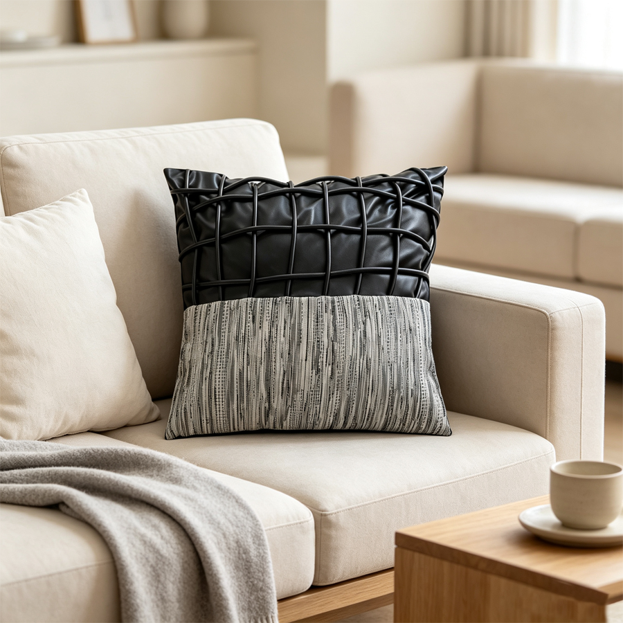 Grid-Woven Patchwork Pillow