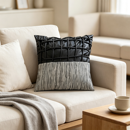 Grid-Woven Patchwork Pillow