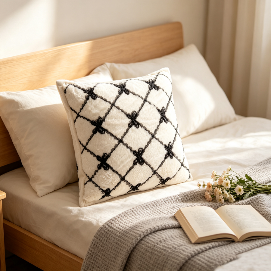 Ribbon-Lattice Fur Pillow