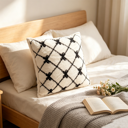 Ribbon-Lattice Fur Pillow