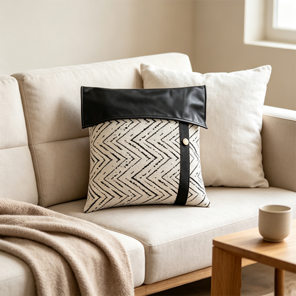 Leather-Flap Aztec Pillow