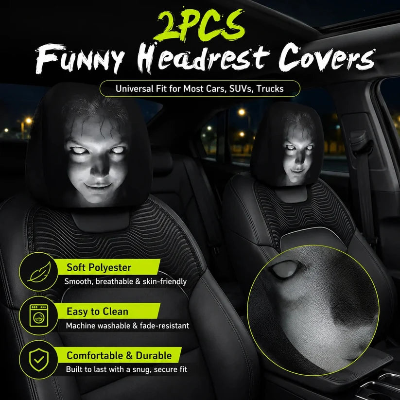 🎃 Early Halloween Sale – Horror Car Headrest Covers (2PCS Universal Fit)💀
