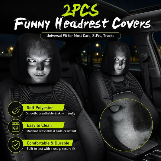 🎃 Early Halloween Sale – Horror Car Headrest Covers (2PCS Universal Fit)💀