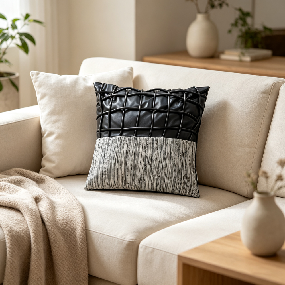 Grid-Woven Patchwork Pillow