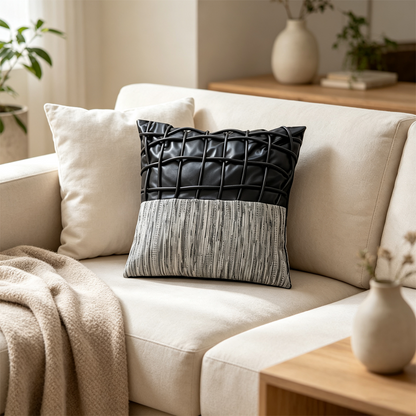 Grid-Woven Patchwork Pillow
