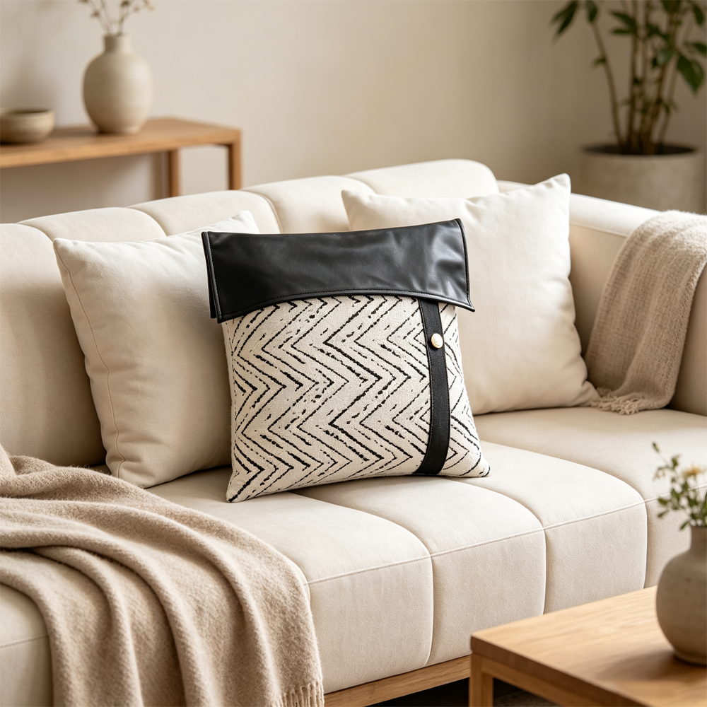 Leather-Flap Aztec Pillow