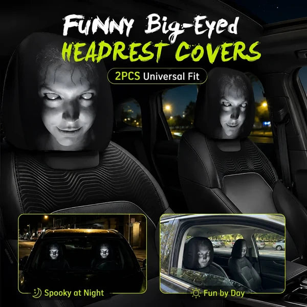 🎃 Early Halloween Sale – Horror Car Headrest Covers (2PCS Universal Fit)💀
