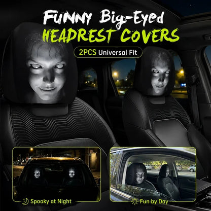 🎃 Early Halloween Sale – Horror Car Headrest Covers (2PCS Universal Fit)💀