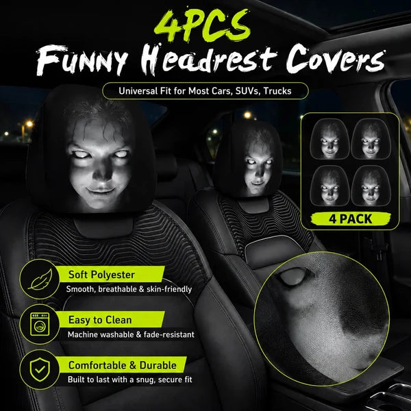 🎃 Early Halloween Sale – Horror Car Headrest Covers (2PCS Universal Fit)💀