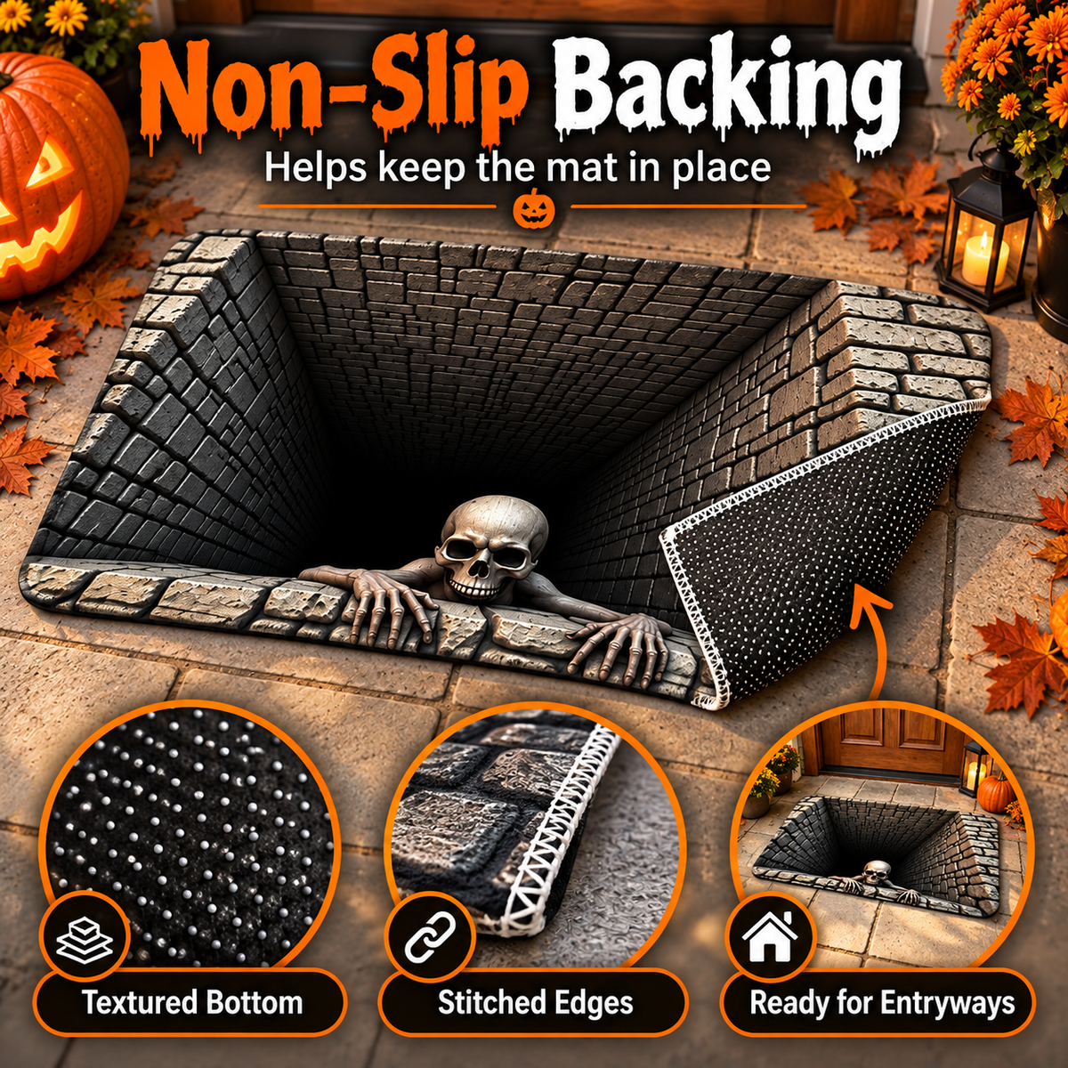 Hot sales🔥Halloween Front Door Mat – Festive 3D Visual Skull