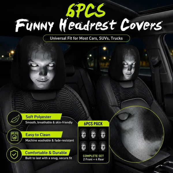 🎃 Early Halloween Sale – Horror Car Headrest Covers (2PCS Universal Fit)💀